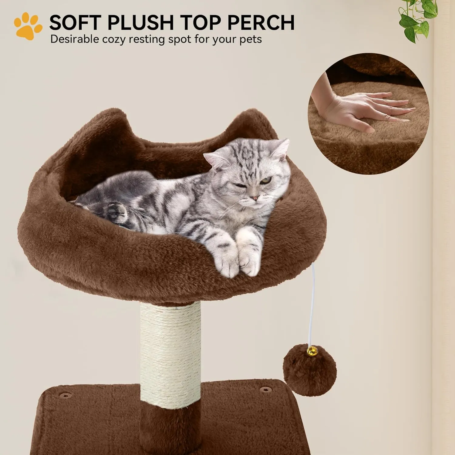 YITAHOME 54in Cat Tree Tower Condo, Multi-Level with Sisal Scratching Post, Cat Condos, Plush Top Perches, Hammock, Space Saving Cat Condo, Dangling Ball, Pet Play House, Perfect Pet Gift, Green