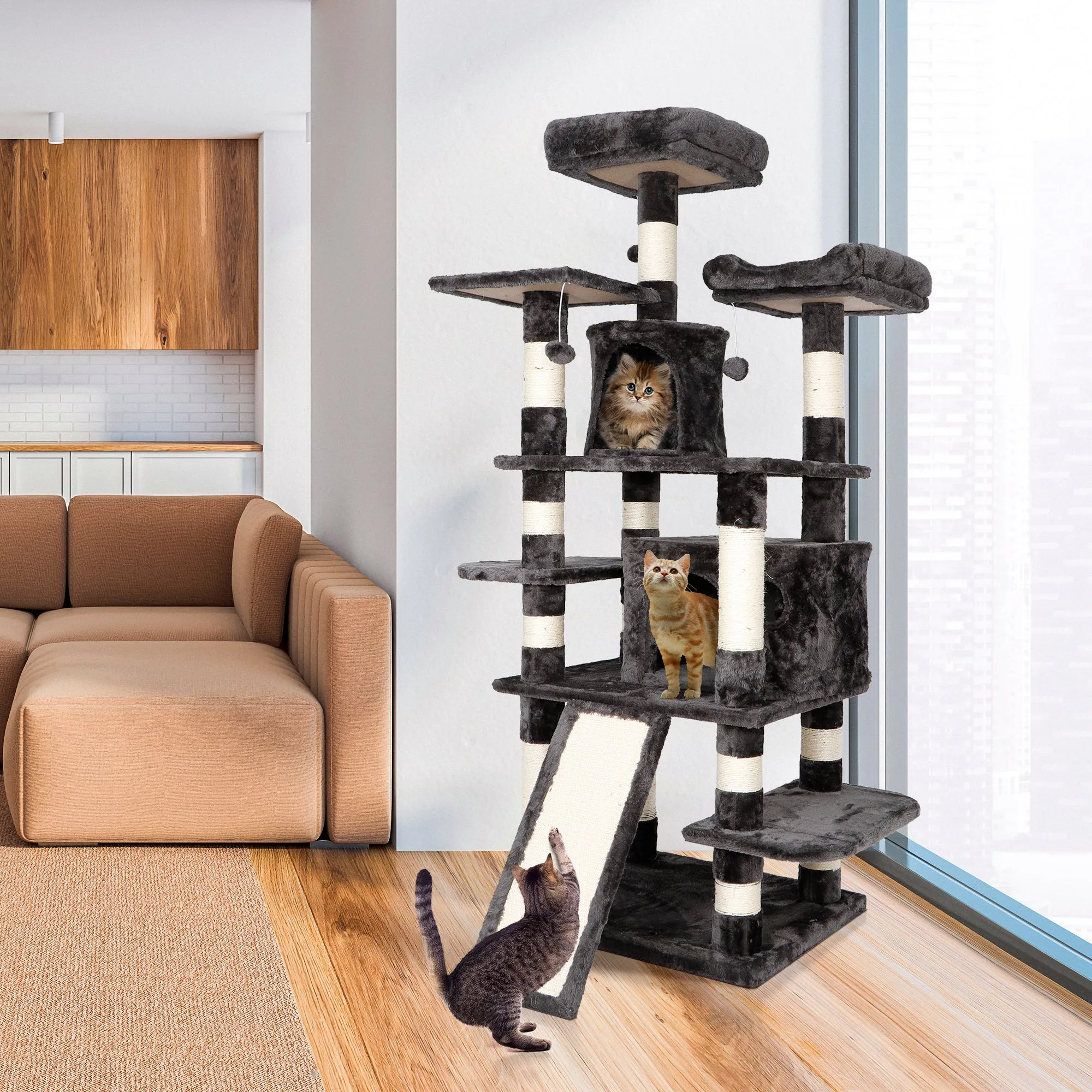 ZENY™ 67in Cat Trees with Sisal Scratching Posts Perches and Condo