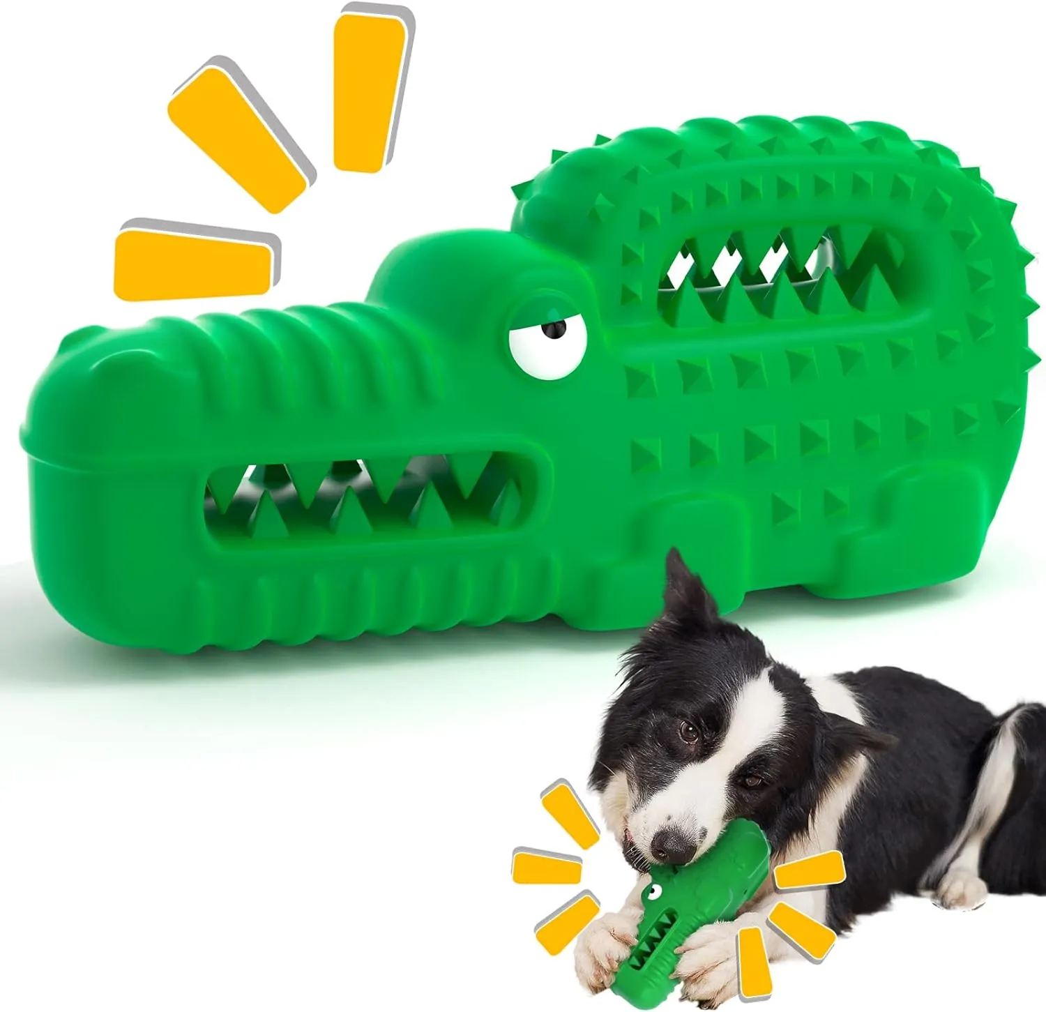 Zimtty Dog Toys, Squeaky Indestructible Dog Chew Toys for Aggressive Chewers, Tough Alligator Rubber Teething Chew Dog Toys for Large Medium Small Dog (Green Crocodile)